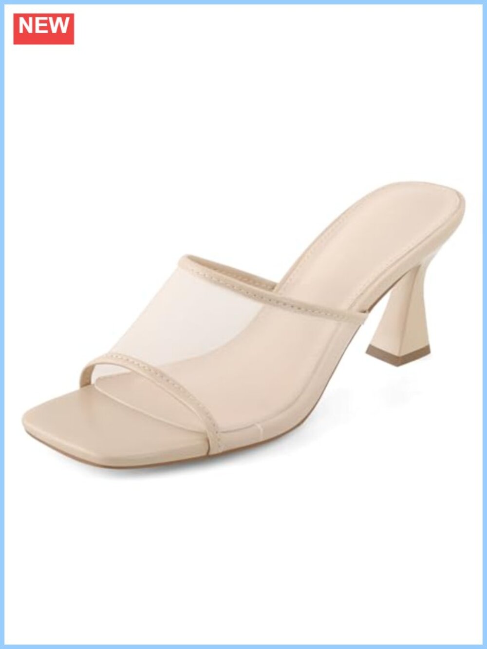 Mesh Square Toe Mule Heels Kitten Heel Slip On Dress Sandals